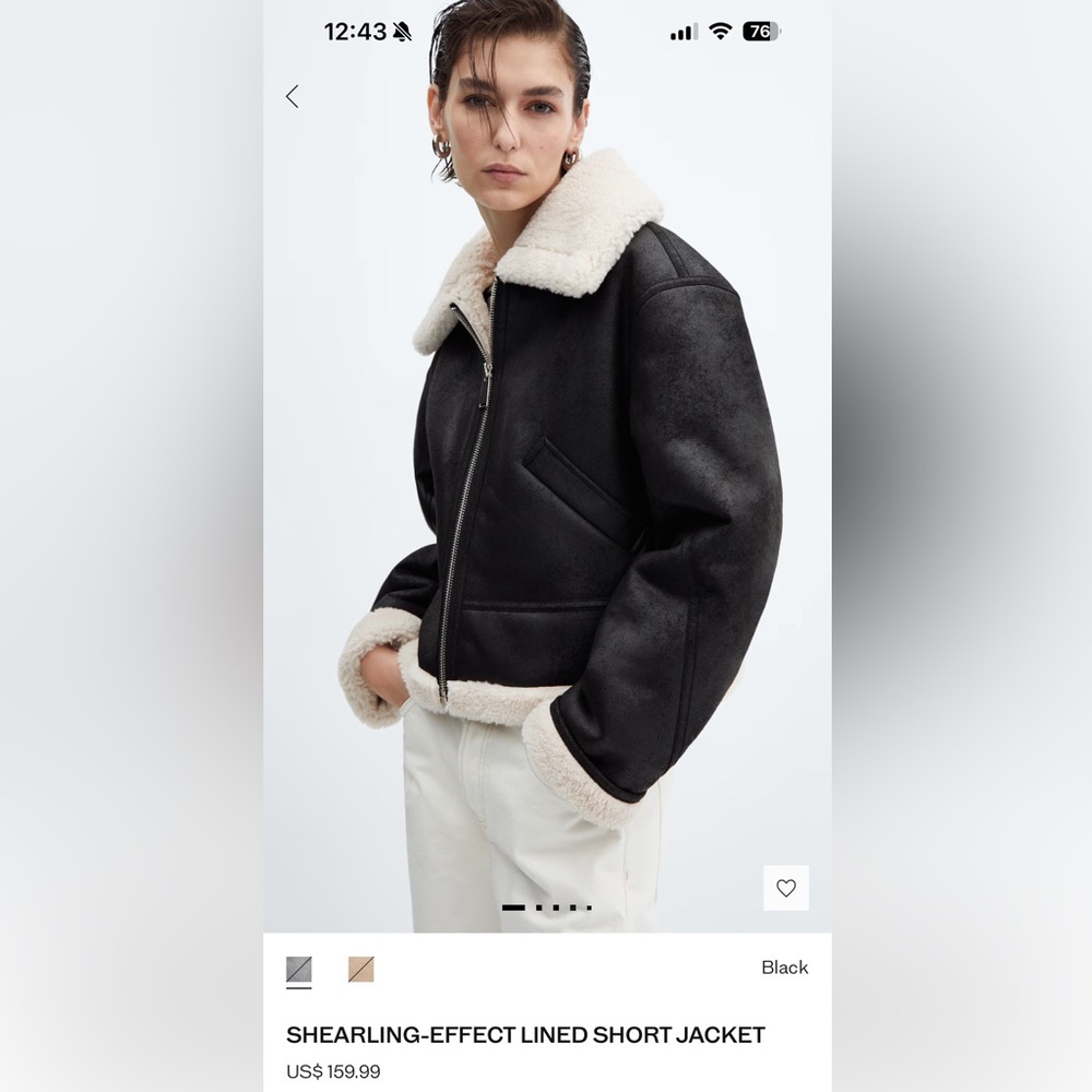 MANGO Shearling Effect Lined Short Jacket Size Sm… - image 1